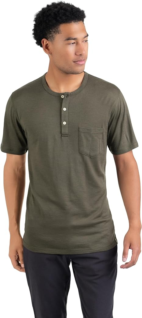 Woolly Clothing Men's Merino Wool Henley Tee Shirt - Everyday Weight - Wicking Breathable Anti-Odor