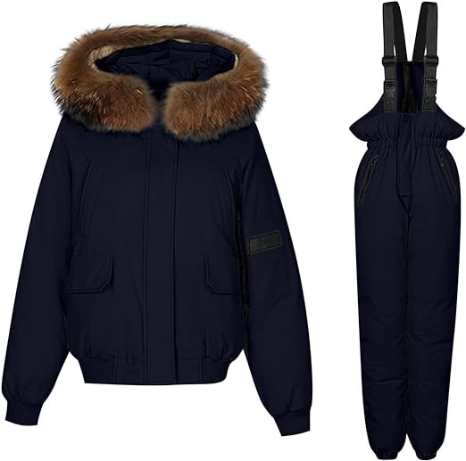 Womens Winter Fashion Sets Windproof Thickened Jackets Windbreaker Water Resistant Warm Long Pants Outdoor 2-Piece Set