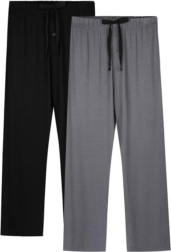 BAMBOO COOL Mens Pajama Pants Sleep Lounge Bottoms Soft Comfy Long Pj Pant Cotton Sleepwear with Pockets 2 Pack