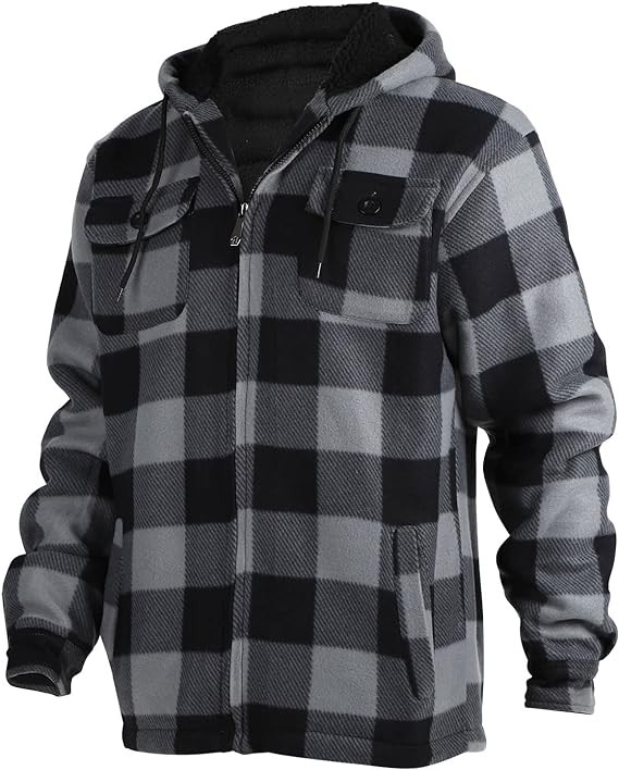 Yasumond Hoodies for Men Zipper Fleece Sweatshirt Heavy Sherpa Lined Hooded Warm Winter Coats Big Tall