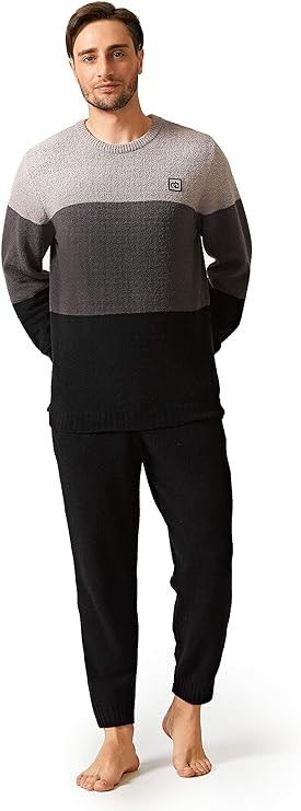 DAVID ARCHY Men's Plush Fleece Sleepwear Warm Cozy Long Sleeve Top & Bottom Pajama Set Nightwear