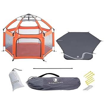 POP 'N GO Premium Outdoor Baby Playpen (Orange) with Self-Inflating Playmat