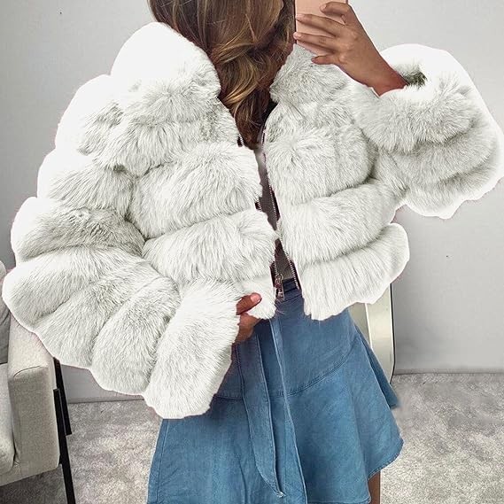 IEPOFG Women Winter Jacket Faux Fur Long Sleeve Hooded Coats Cropped Fuzzy Fleece Fluffy Shaggy Warm Outerwear Y2K Clothes