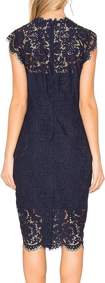MEROKEETY Women's Sleeveless Lace Floral Elegant Cocktail Dress Crew Neck Knee Length for Party