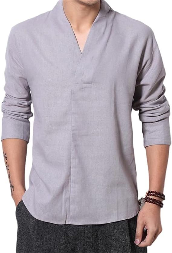 Summer Streetwear Japanese Kimono Cotton Linen Shirt Men Retro V-Neck Linen Blouse Light Weight Vintage Tee Shirt