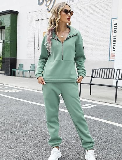 Kissonic Womens Fleece 2 Piece Outfits Sweatsuit Half Zip Pullover Sweatshirt Joggers Pants Tracksuit Set