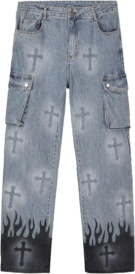 Aelfric Eden Mens Patchwork Jeans Women High Waisted Vintage Straight Trousers Streetwear Jeans