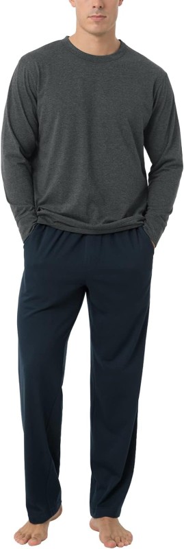 LAPASA Men's Soft Knit Pajama Sets Comfy Sleepwear Loungewear PJ Top Long Sleeve Bottoms Pant with Pocket Meditation M23/M100