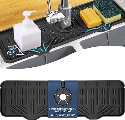 XL Silicone Faucet Handle Drip Catcher Tray Kitchen Sink Mat Faucet Splash Guard Dish Soap Sponge Holder Kitchen Sink Accessories Drying Mat Home Kitchen Gadgets Counter Organization Sink Protectors