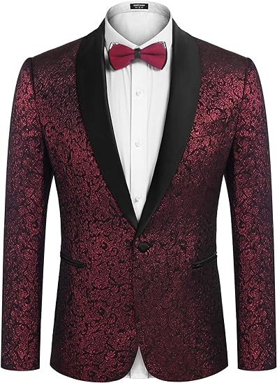 COOFANDY Men's Floral Tuxedo Jacket Jacquard Suit Jacket Slim Fit Blazer for Wedding, Prom, Dinner
