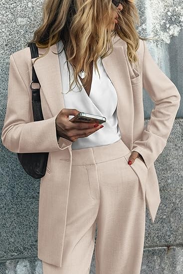 PRETTYGARDEN Women's 2023 Fall Two Piece Outfits Blazer Jacket and Wide Leg Pants Pockets Business Casual Suit Sets