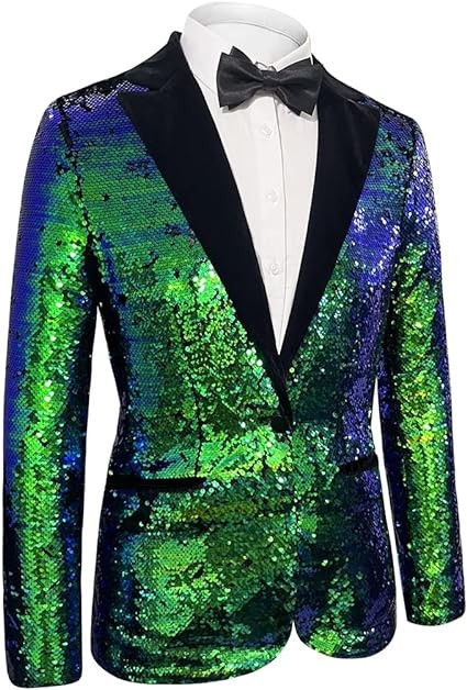 Cacycasa Men's Daily wear Wedding Prom Party Sequined Tuxedo Suit Jacket Blazers