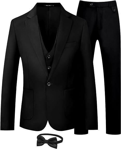 MAGE MALE Men's Solid One Button 3 Pieces Suit Large Pockets Single Breasted Slim Fit Party Tuxedo Blazer Vest Pants Set