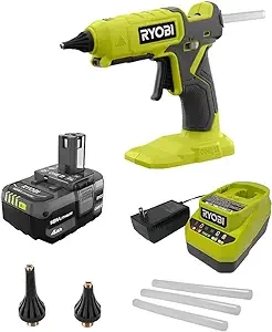 RYOBI Ryobi Glue Gun Kit P307 ONE+ 18V Cordless Dual Temperature with 4.0 Ah Lithium-Ion Battery + Charger + Bonus Nozzles p307-kit
