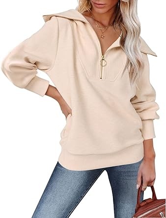 Yanekop Womens Half Zip Up Sweatshirt Long Sleeve Lapel Loose Pullover Oversized Fall Tunic Tops