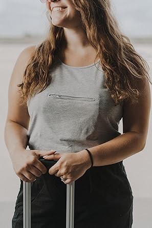 Clever Travel Companion Womens Tank Top - Pickpocket & Loss Proof Holiday Tour Summer Tops with Secret Pocket
