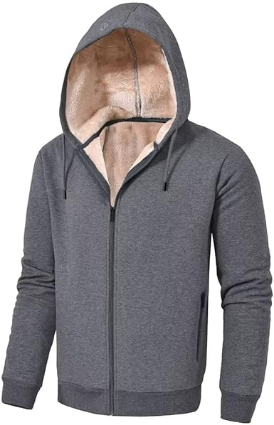 Pdbokew Men's Fleece Hoodie Drawstring Full Zip Sweatshirt with Fur Lined Sleeves