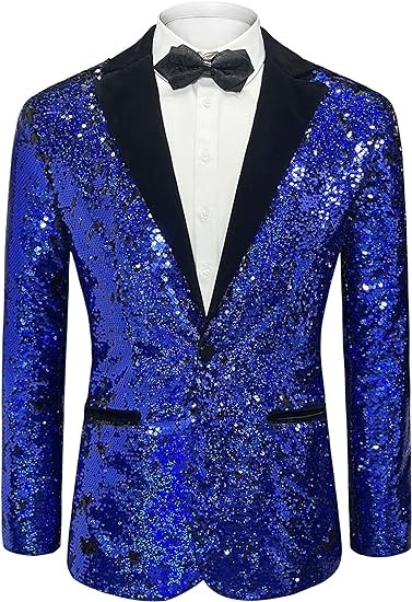 Cacycasa Men's Daily wear Wedding Prom Party Sequined Tuxedo Suit Jacket Blazers