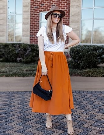 Zeagoo Women Casual Maxi Skirts Elastic High Waisted Flowy Skirts Summer Lightweight Long Skirts