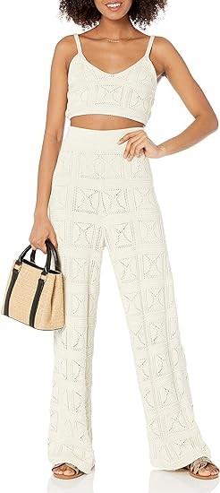 The Drop Women's Diza Pull-On Flare-Leg Crochet Pant