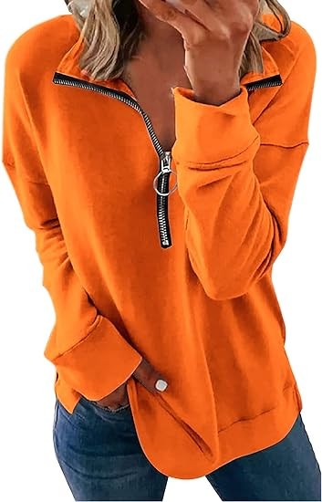NEYOUQE Womens Fall Winter Fashion Sweatshirts Quarter Zip up pullover Polo sweatshirt women casual trendy