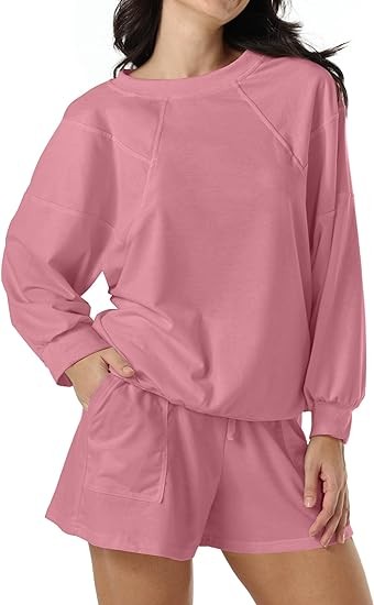 Amoretu Women 2 Piece Outfits Sweatsuit Lounge Set Casual Sweatshirts & Shorts Set