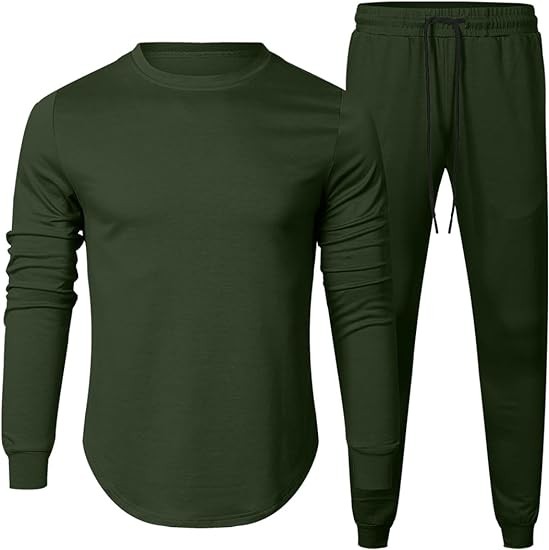 JMIERR Men's 2 Piece Outfits Solid Color Cotton Pullover Sweatshirt Tracksuit & Joggers Sweatpants Sweatsuit Set