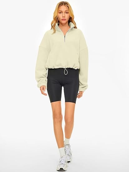AUTOMET Womens Quarter Zip Pullover Oversized Long Sleeve Sweatshirt Half Zip Cropped Hoodie Teen Girls Fall Y2K Clothes