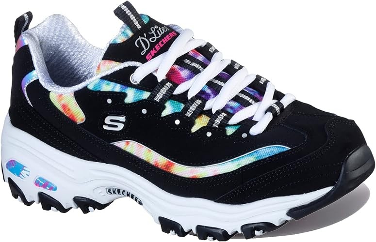 Skechers Women's D'Lites Summer Fiesta Sneaker, Black Multi, 8 M US
