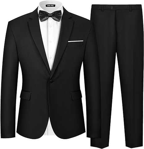 MAGE MALE Men's 2 Piece Suit One Button Slim Fit Formal Wedding Prom Tuxedo Suits Blazer Pants with Bow Tie Set