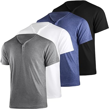 Liloak 4Pack Mens Henley T-Shirts,Multipack Henley Short Sleeve Shirts,3 Button Tee Shirts Multi Color,Classic Casual T Pack