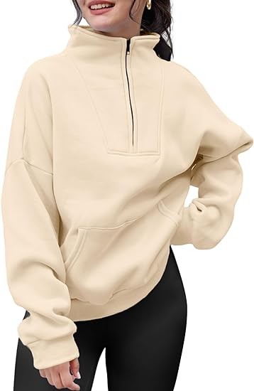 Trendy Queen Sweatshirts Half Zip Pullover Quarter Zip Oversized Hoodies Sweaters Fall Outfits 2023 Y2K Winter Clothes