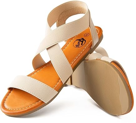 Trary Womens Sandals, Sandals for Women Dressy Summer, Flat Sandals for Women, Cute Sandals for Women, Wide Width Sandals for Women, Open Toe Elastic Sandals for Women, Summer Sandals for Women 2023