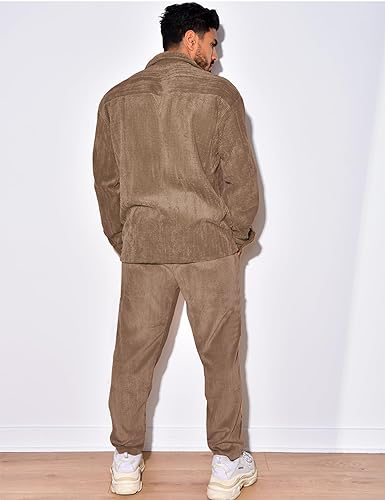 ZSJR Men's 2 Piece Outfits Corduroy Casual Long Sleeve Shirt Pant Sets Fall Fashion Tracksuits