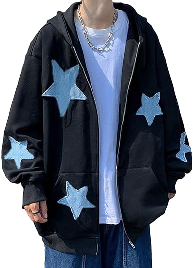 Fepege Star Hoodie Men Y2K Harajuku Grunge Jacket Casual Oversized Sweatershirt Cute Cardigan Alt Streetwear