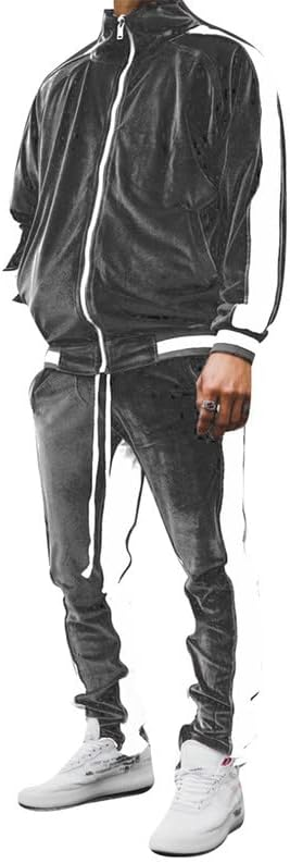 KISSQIQI Mens 2 Pieces Full Zip Tracksuits Golden Velvet Thickening Sport Suits Jacket Pants Fitness Tracksuit Sets