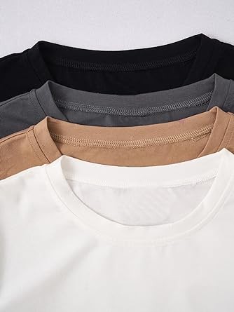 SheIn Women's 4 Pieces Round Neck Short Sleeve Crop T Shirt Solid Slim Casual Tee Top