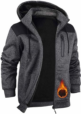 Xsylxgc Hoodies for Men Heavyweight Sherpa Lined Jackes Full Zip Fleece Winter Jacket