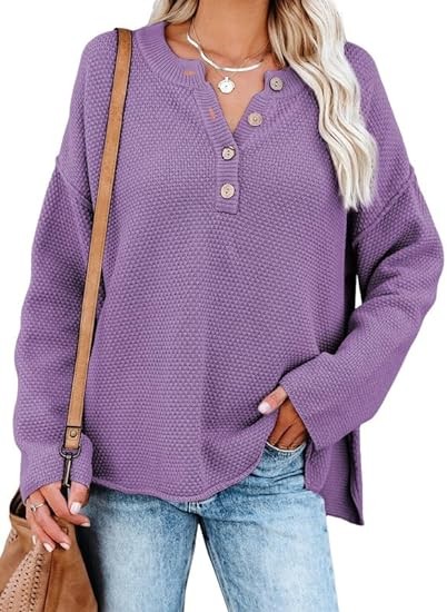 SHEWIN Women's Waffle Knit Long Sleeve V Neck Oversized Sweaters for Women Trendy 2023