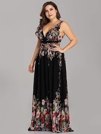 Ever-Pretty Women's Plus Size V-Neck Pleated Chiffon Maxi Semi-Formal Dress Evening Dresses 09016-PZUSA