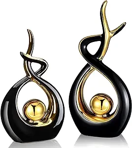 2 Pcs Modern Room Ceramic Decor Center Pieces Table Decorations Ceramic Statue Coffee Table Decor Dining Table Decor Centerpiece for Home Office Coffee Table Living Room, 2 Size (Black, Gold)