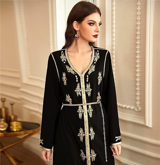 PolyJolly Handmade Bead Abaya Dress for Women Dubai Sadui Fancy Moroccan Kaftan Wedding Attire Collection