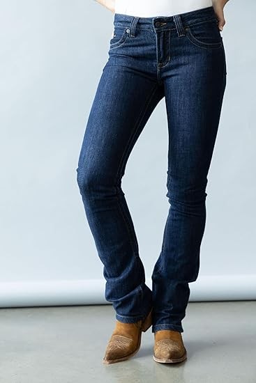 Kimes Ranch Women's Betty Western Style Modest Bootcut Mid-Rise Straight Fit Durable Shape-Saving Dark Blue Riding Jeans
