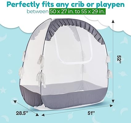 Kanga Kiddo Safety Crib Tent – Baby Crib Net to Keep Baby in – Crib Cover to Keep Baby from Climbing Out - Crib Tent to Keep Baby from Climbing Out, Storage Bag, 2 Zippers, Fits Most Pack and Plays