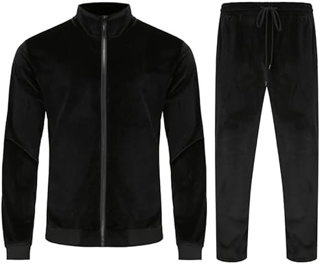 KISSQIQI Track Suits for Men Set 2 Piece Full Zip Velour Outfits Solid Color Velvet Tracksuit