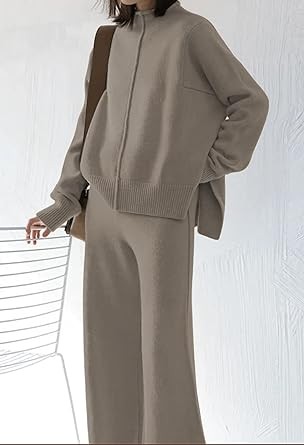 VamJump Women's 2 Piece Outfits Lounge Sets Long Sleeve High Neck Sweater Pullover Top Wide Leg Pants Sweatsuit Sets