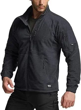 CQR Men's Full-Zip Tactical Jacket, Soft Warm Military Winter Fleece Jackets, Outdoor Windproof Coats with Zipper Pockets
