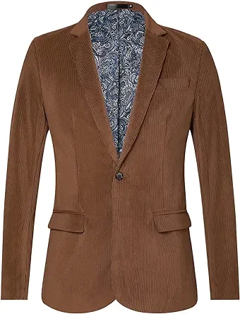WZIKAI Men's Casual Corduroy Blazer Jacket Slim Fit One Button Work Wear Sport Coat