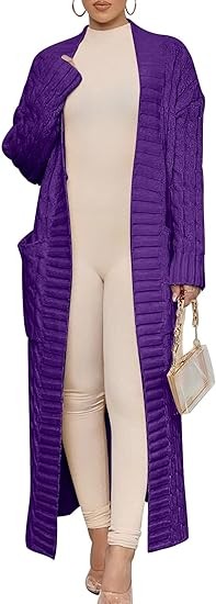 Caracilia Womens Long Cardigan Sweater Open Front Long Sleeve Chunky Cable Knit Duster Outerwear Maxi 2023 Fall Jacket Coats