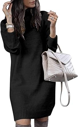 SENFURE Women Turtleneck Sweater Dress Oversized Long Sleeve Knit Pullover Fall Sweater Short Dresses